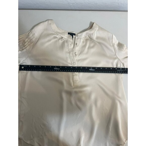 Ann Taylor Cream Sz M Blouse Covered Buttons Balloon Printed Sleeves - Picture 8 of 9